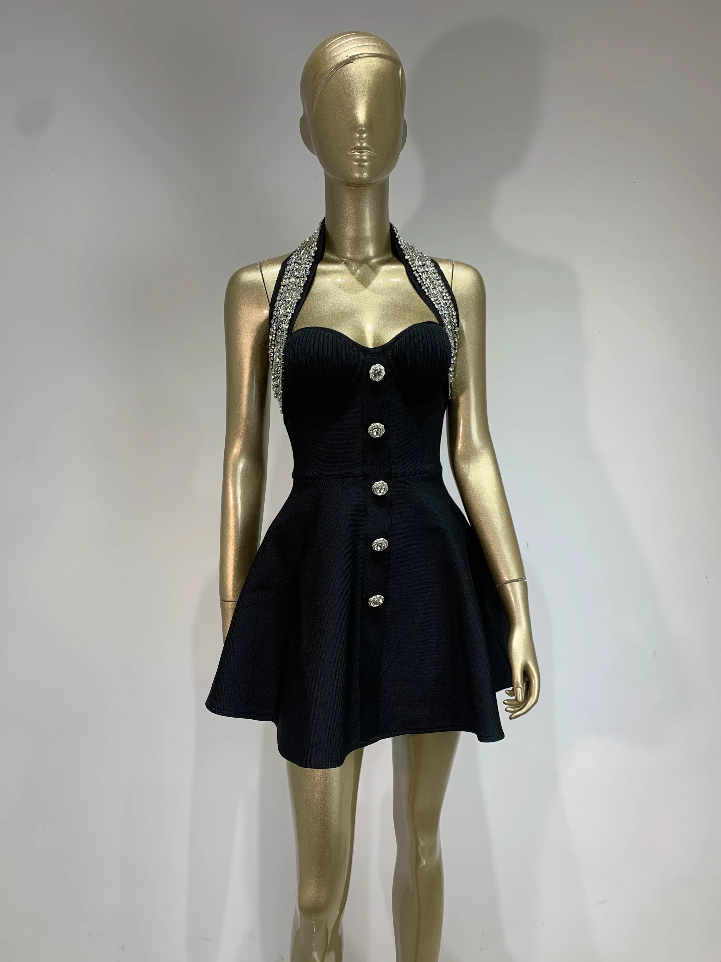 Black Women Sexy Halter Shinning Sequins Off the Shoulder A-Line Mini Bandage Dress Celebrate Evening Party Red Carpet Wear