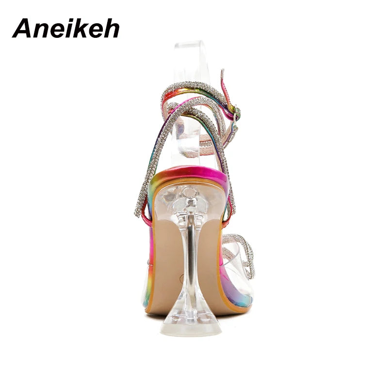 Fashion Crystal Rhinestone Bowknot High Heels PVC Transparent Shoes Women Pumps Summer Party Wedding Sandals Ladies