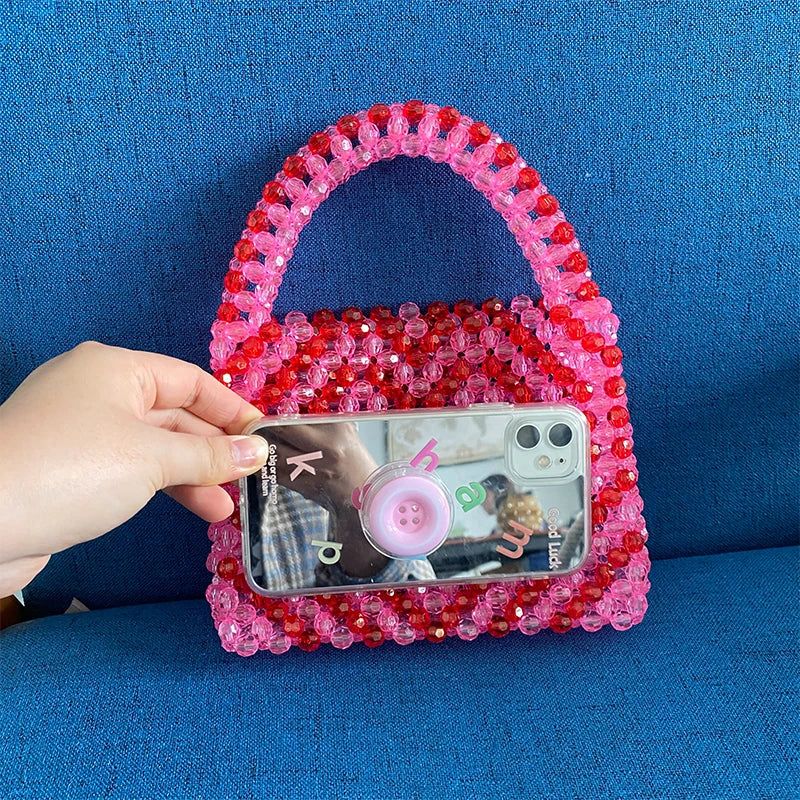Beading Handmade Fashion Exquisite Shopping Totes Bags Female Pink Love Handbag for Women Party Dinner Valentine's Day
