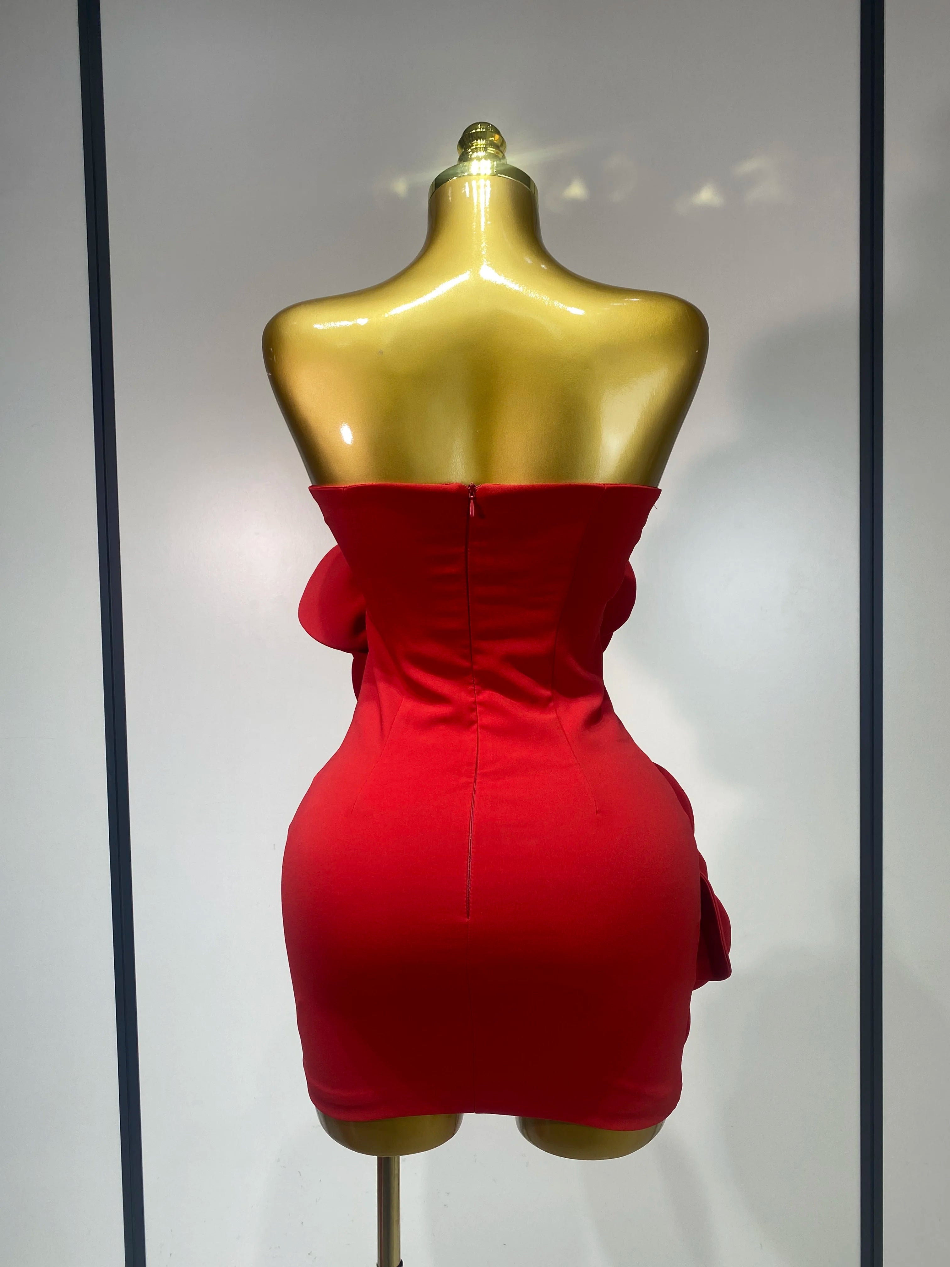 Women Sexy Strapless Backless Flower Red Mini Bodycon Dress 2025 Celebirty Elegant Evening Club Party Luxury Birthday Dresses