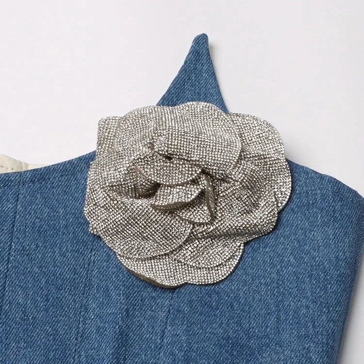 Denim Irregular Vests For Women Slash Neck Sleeveless Patchwork Appliques Slimming Vintage Vest Female Fashion 2023