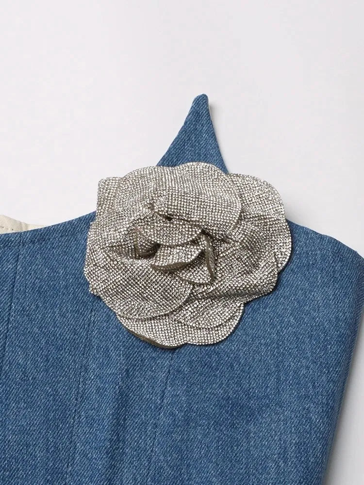 Denim Irregular Vests For Women Slash Neck Sleeveless Patchwork Appliques Slimming Vintage Vest Female Fashion 2023