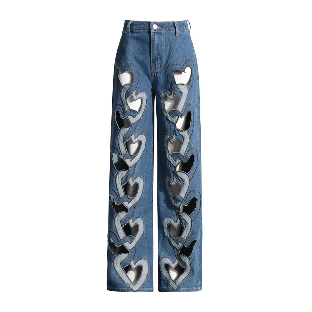 Soild Two Piece Sets for Women Straplelss Sleeveless Vest High Wiast Patchwork Hollow Out Jeans Elegant Set Female