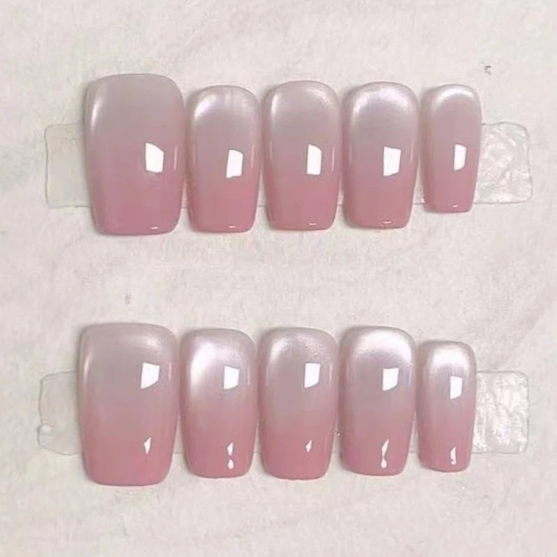 10Pcs Purple Ballet Handmade Short Nail with Butterfly Sparkle Cat Eye Fake Nail Spice Girl French Full Cover Press on Nail Tips