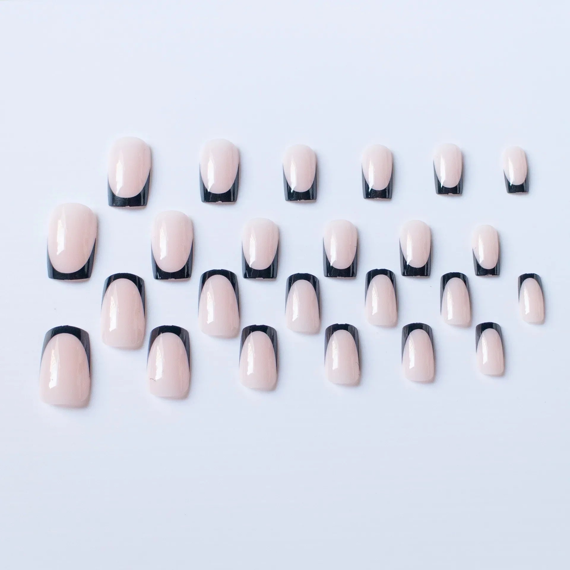 Spicy Girls Black French Fake Nails 24Pcs Short Square Press On Nails Y2K Bowknot/Dot Printed Full Cover Stick-on Nails Patches