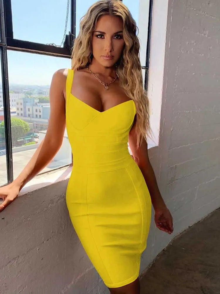 bandage dress summer orange bodycon dresses for women sexy spaghetti royal blue club celebrity party dress birthday outfit Yellow