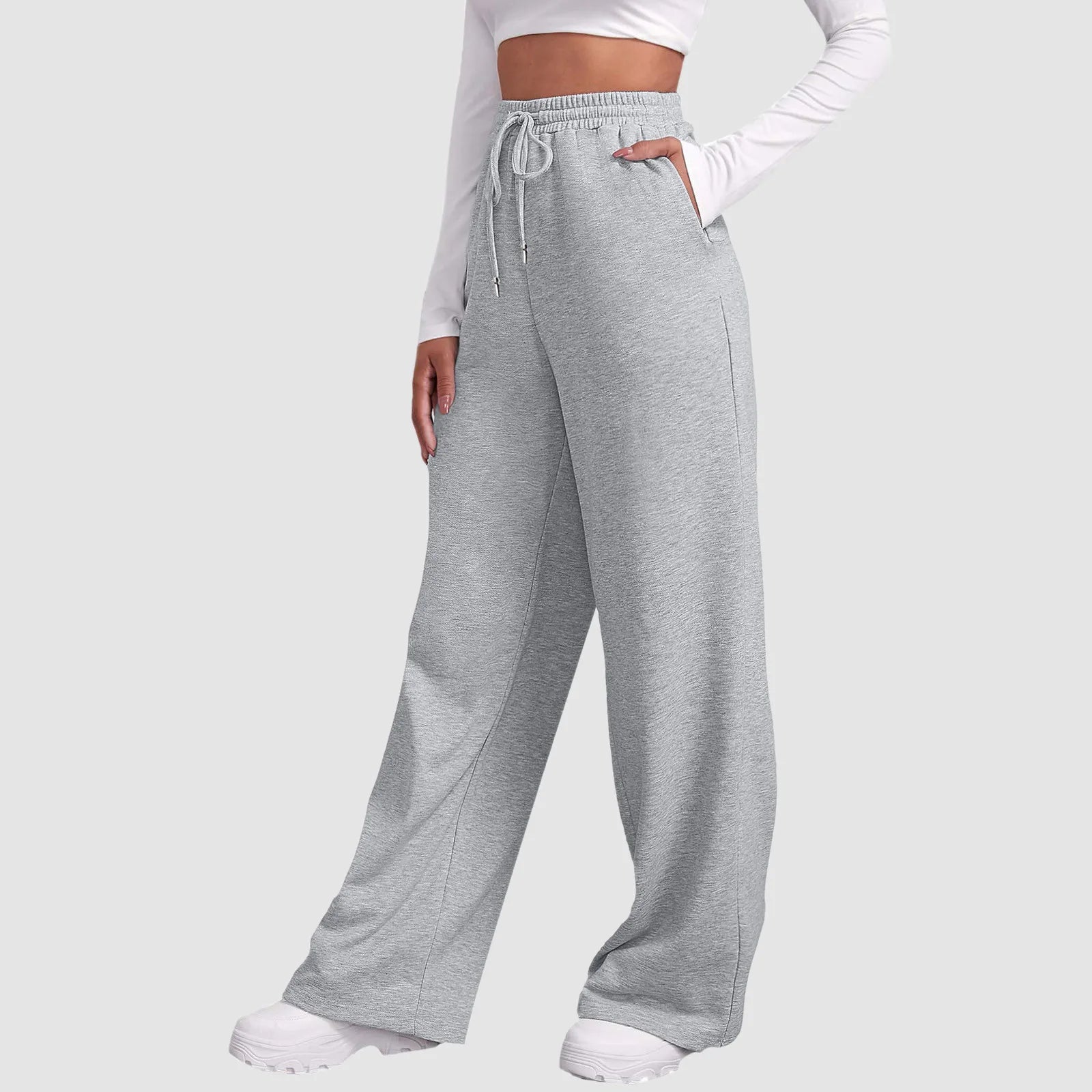 Sweatpants For Women’S Fleece Lined Straight Pants Bottom All-Math Fitness Joggers Travel Basic Wide Leg Pants Trousers Pantalon Silver