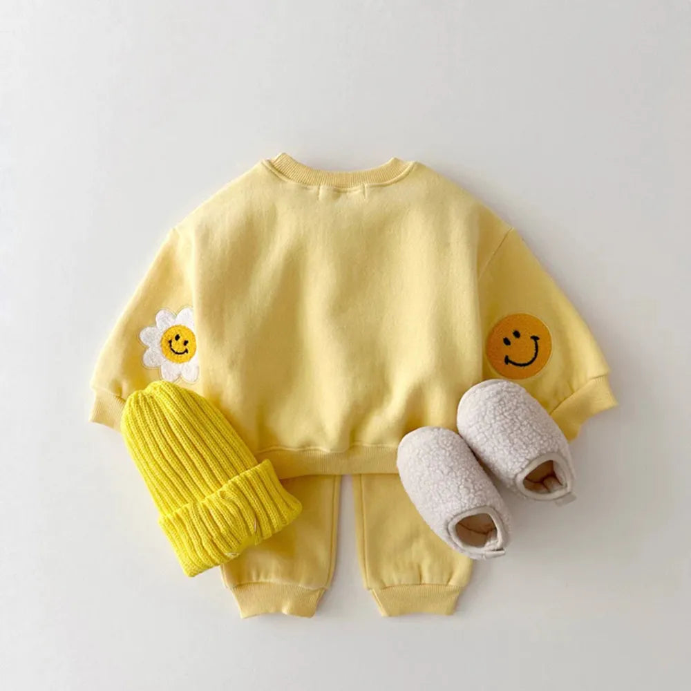 Korea Baby Boys Clothing Sets Spring Autumn Cotton Clothes Children Sweatshirt Baby Girls Pullover Tops+ Pant Suits 2PCS