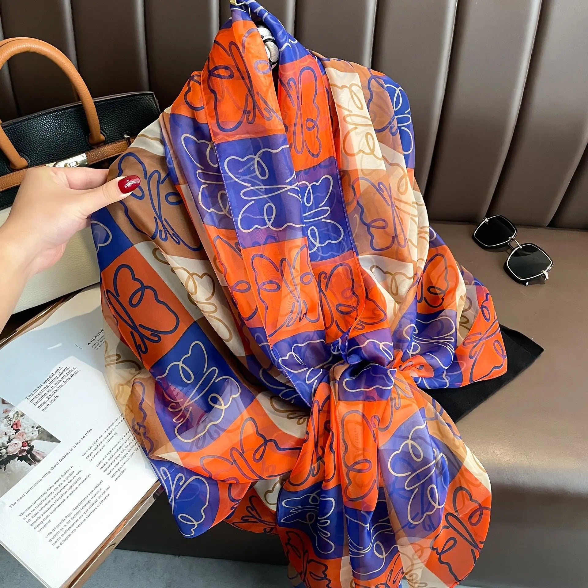 Silk Scarf Foulard Female Headbanda Luxury Hijab Women Soft Warm Pashmina Beach Scarves Echarpe Shawl Large Wrap Echarpe Bandana see chart 27