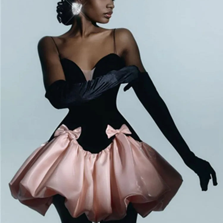 Women Celebrity Sexy Backless Ball Patchwork Pink Black Mini Gowns Dress 2025 Elegant Evening Party Club Vestido