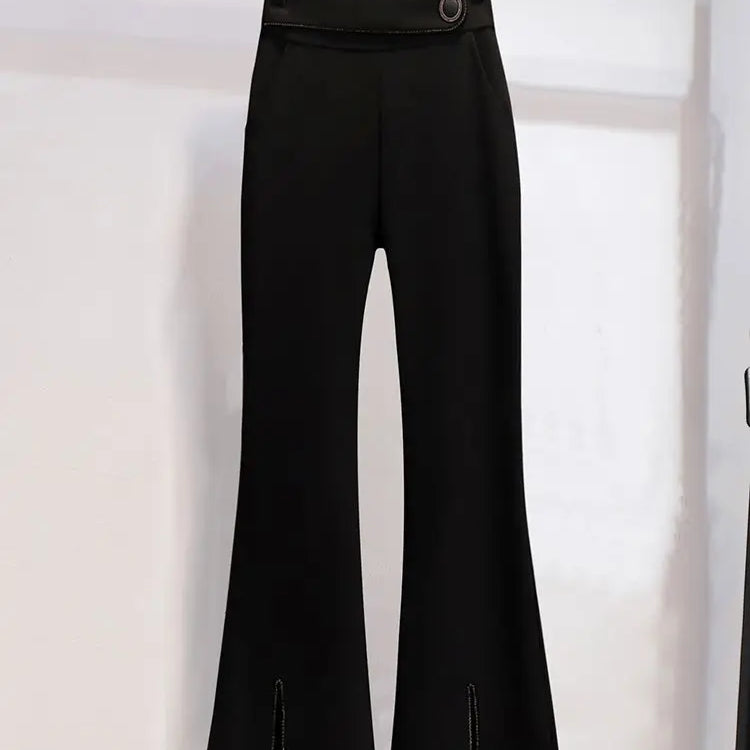 2023 Spring Belt Decorative Patchwork Jacket Blazer Casual Expansion Crying Two-piece Elegant Women Pants Suit Office Outfits Black Pants