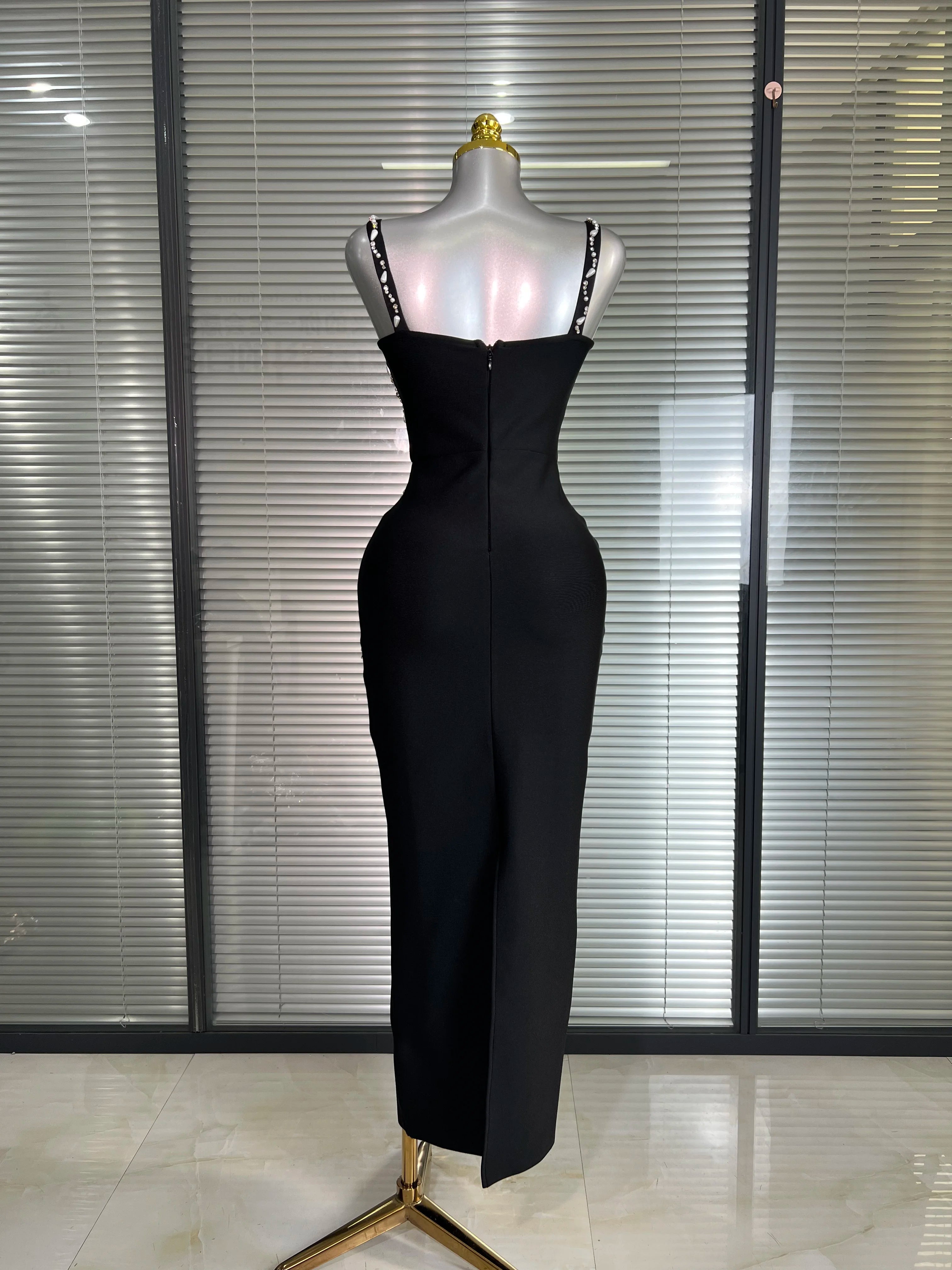 Summer New 2025 Women Black Long Bodycon Bandage Dress Crystal Evening Party Dress Vestido