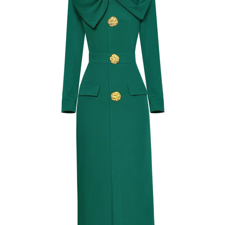 Runway Autumn Midi Dresses for Women Elegant Black Green Vestidos Long Sleeve Straight Party Robe Femme Plus Size XXL green