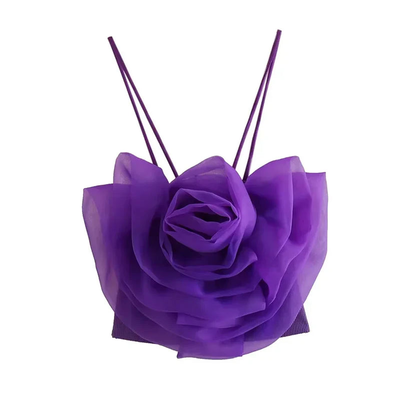 2023 Trendy Flower Camisole Tops Women Vest Sexy Party Club Big Flower Patchwork Camis Tops Purple