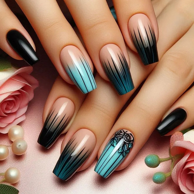 24pcs/set short medium long fake nails Spring flowers flora for St. Patrick's Day faux ongles press on acrylic false nail art