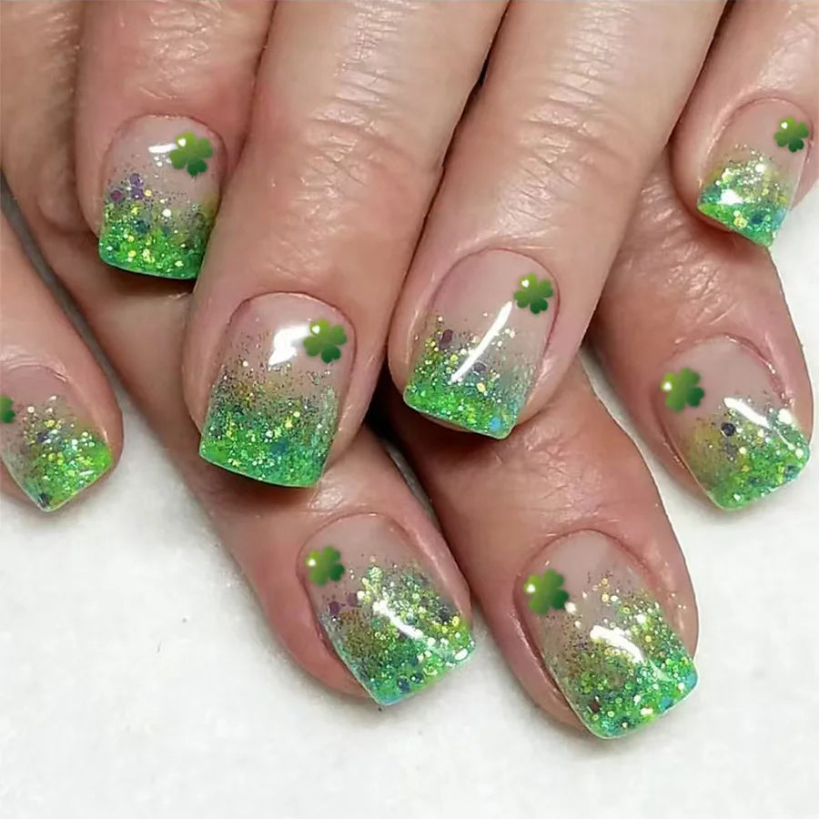 24Pcs Short False Nails with Shimmery Powder Ballet Nail Art Full Cover French Sheer Wearable Nail Manicure Tips for Girls Daily