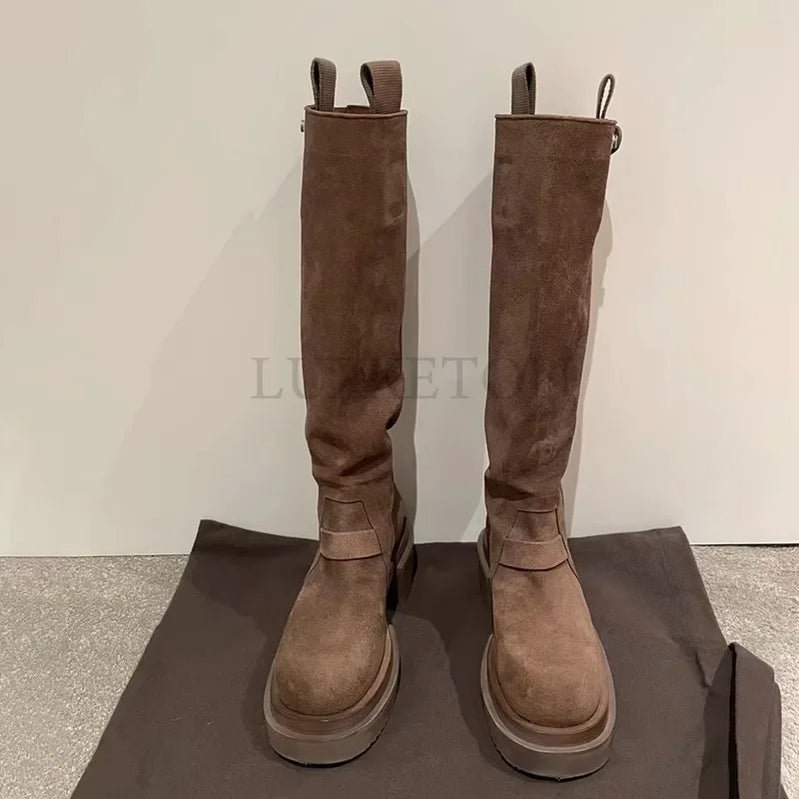 Fashion Women Boots Spring Winter Thick-soled Knee-high Suede Long Comfort Round Toe Botines Mujer Knight Boots