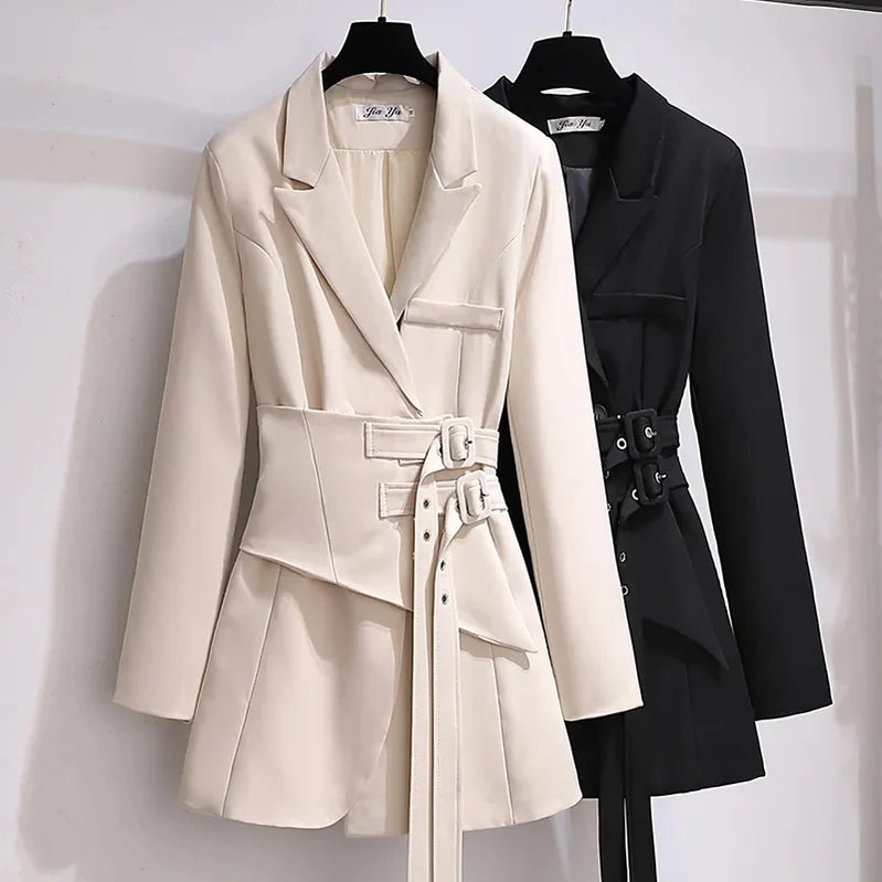 Women Blazer Autumn Women Clothing Belt Coats Long Sleeve Jacket Women Irregular Suit Dress for Women OL Solid Blazer Femme