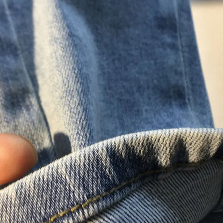 Women's Jeans Diamond Studded Beads Broken Hole Tassel High Waist Loose Denim Long Pants Autumn Fashion