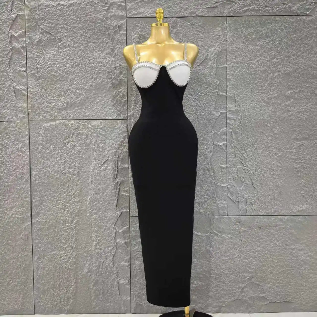 Black Red Color Women Sleeveless Sexy Strap Square Collar Bodycon Long Bandage Dress Celebrate Nightclub Party Red Carpet Dress