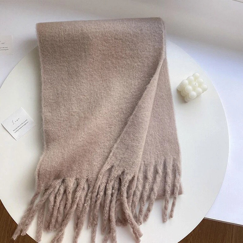 Winter Scarf Women Luxury Autumn Winter Cashmere Scarf Thickened Warm Shawl Classic Tassels Fluffy Scarf Solid Color Soft Shawl A13