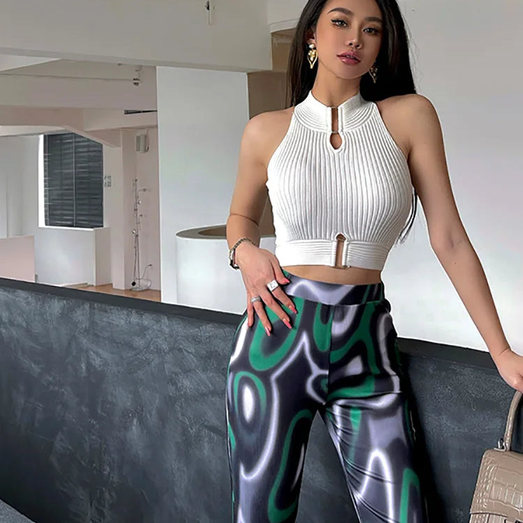 HELIAR Women Sexy Tank Tops Chic Y2K Tops Halter Off Shoulder Tops Crop Tops Elastic Solid Tank Tops For Women Summer