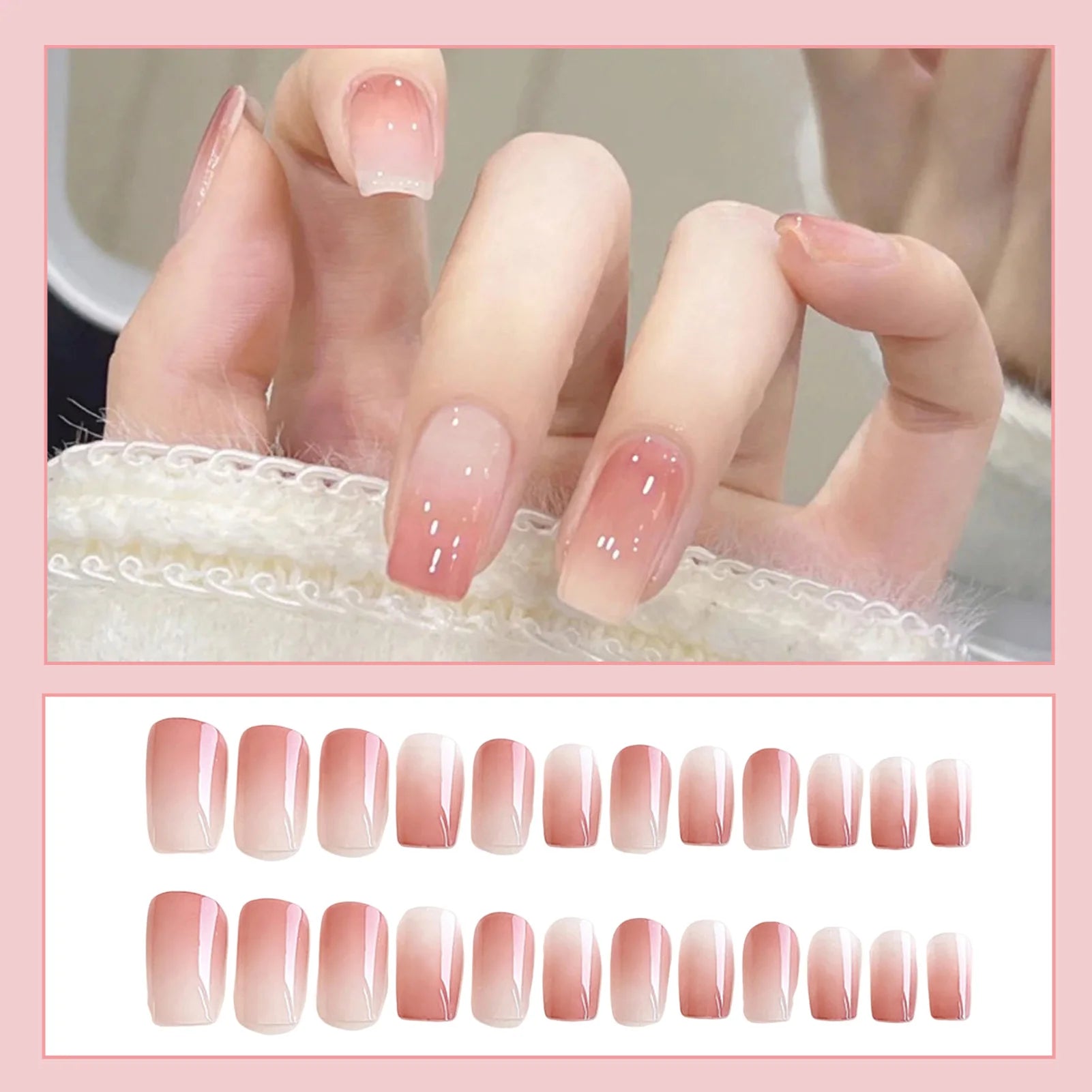 Medium Length Fake Nails 3D Flower Pearl Design Nude Pink Color Press On Nails Ballerina False Nail For Women DIY Manicure 24Pcs