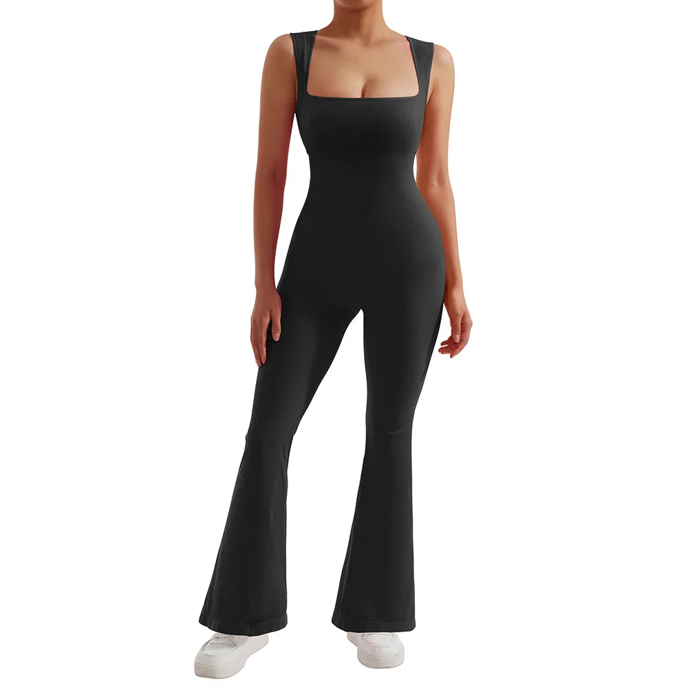 One-piece Outfit Jumpsuit Women Bodycon Jumpsuit Long Sleeve Square Neck Rompers Overalls Casual Streetwear Playsuits Bodysuit SJWC002BK