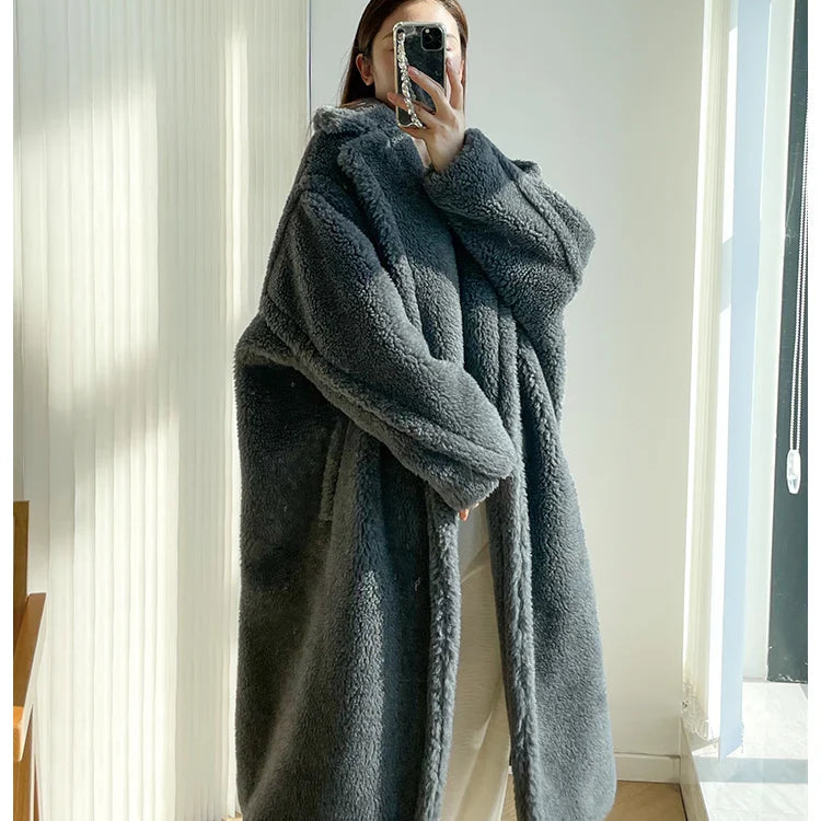 Teddy teddy bear coat women's autumn and winter fur grain camel wool coat alpaca wool med-long woolcoat