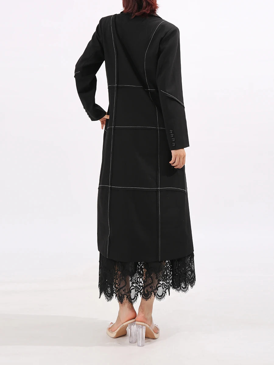 TWOTWINSTYLE Slimming Spliced Single Breasted Elegant Trench for Women Lapel Long Sleeves Temperament Jacket Femlae Clothing New