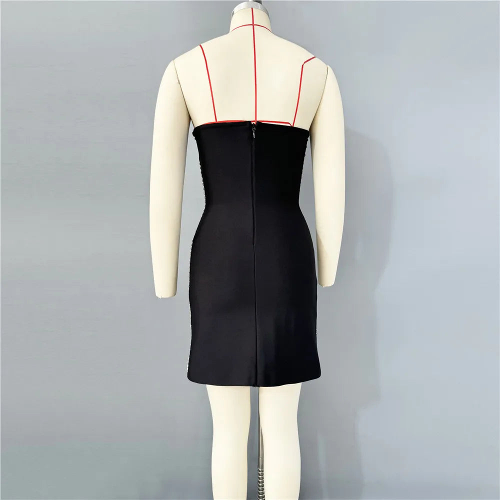Women Sexy Strapless Shinning Diamond Bodycon Mini Bandage Dress Nightclub Party Celebrate Birthday Outfit