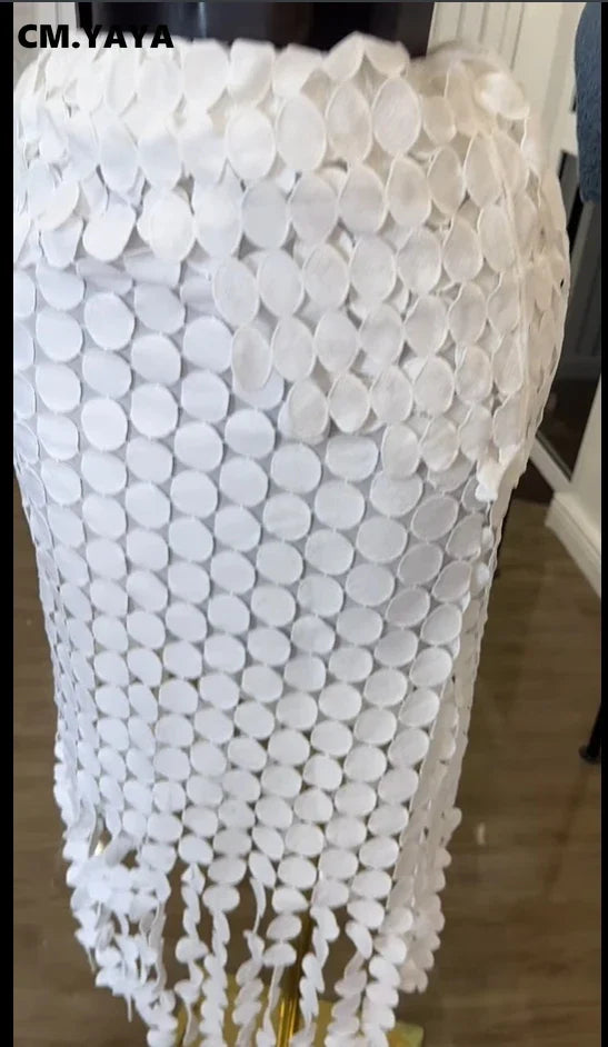 CM.YAYA Women Cutout O-neck Crop Top and Bodycon Midi Slim Maxi Long Skirt Suit 2025 Summer Vacation Sexy Two 2Piece Set Outfits