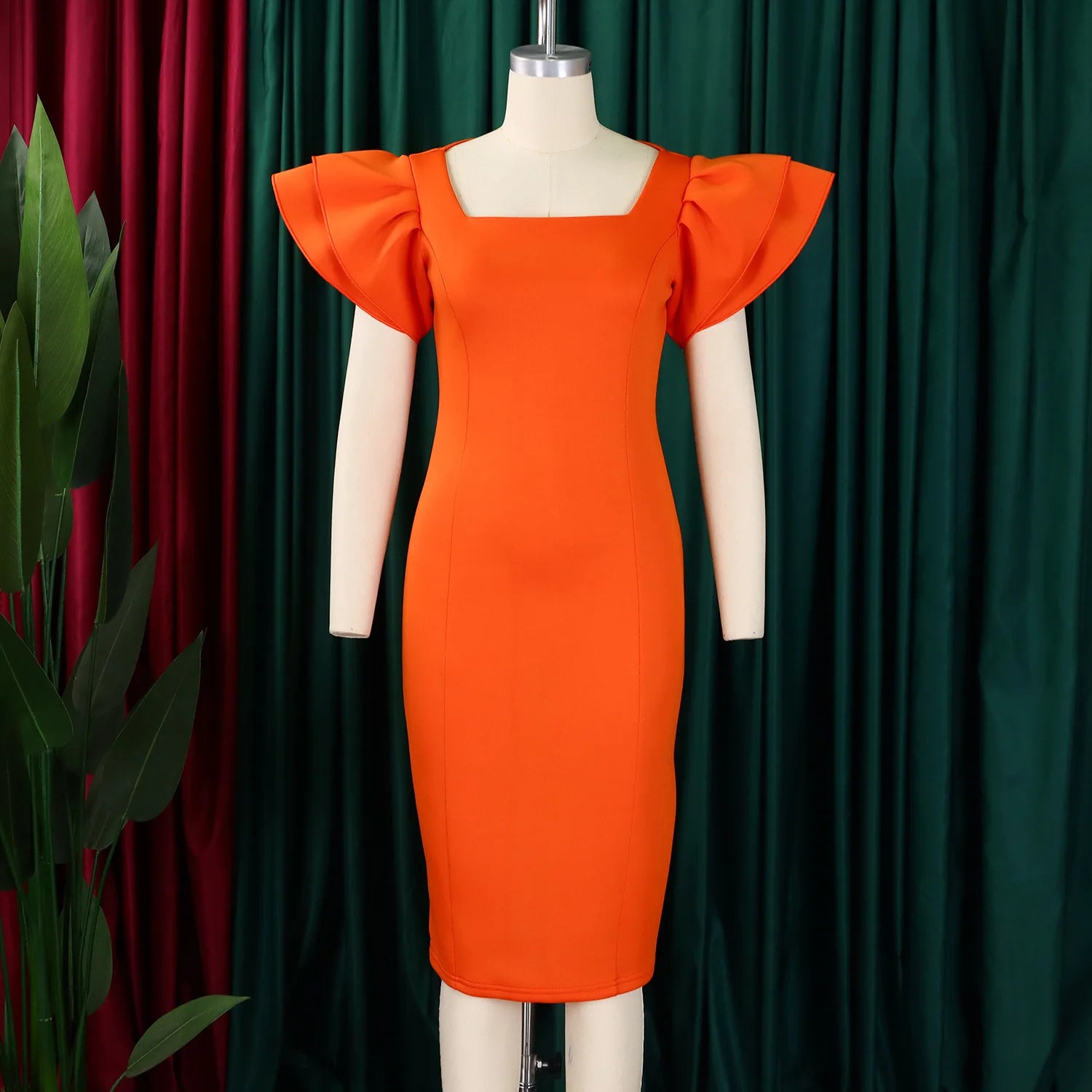 CM.YAYA Women Ruffles Short Sleeve Square Collar Knee Length Dress Street Vestidos Sexy Night Club Party Evening Chic Dresses
