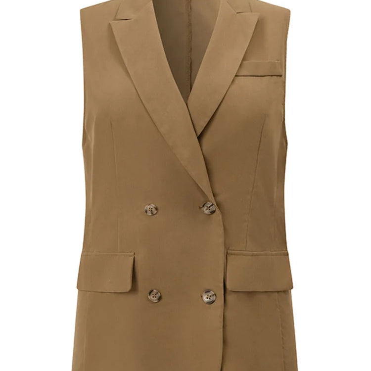 Fashion Women Vests Korean Style Sleeveless Casual Blazer Elegant Peak Lapel Suit Coats Oversize OL Black Vests