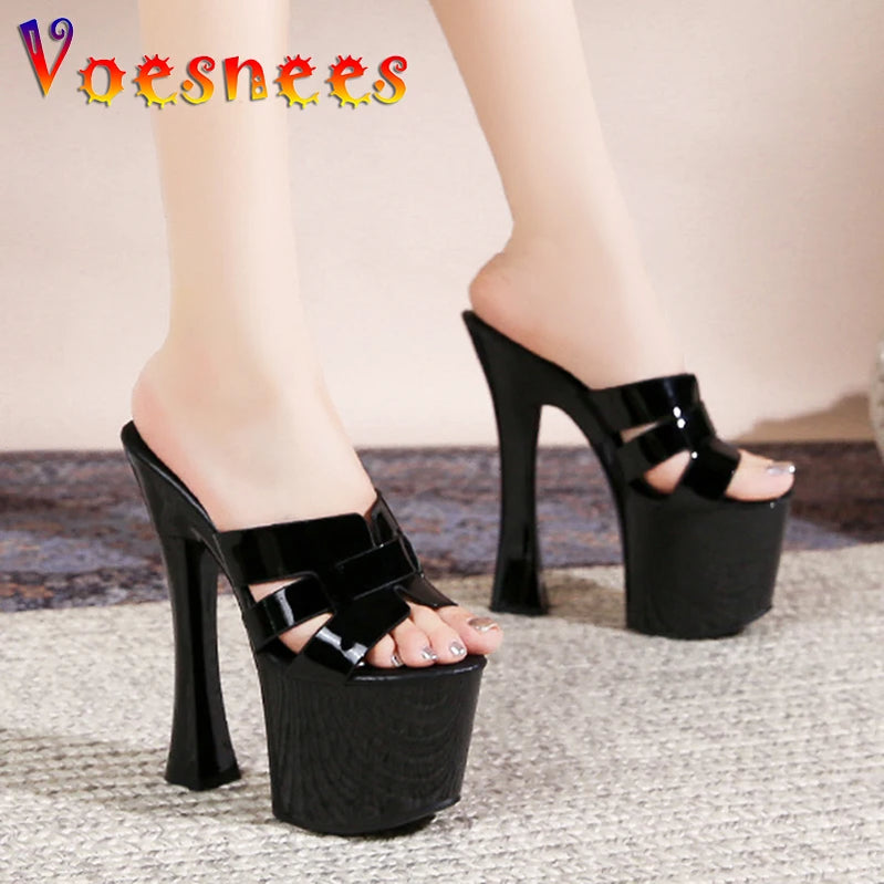 Escarpins à talons super hauts de 17,5 cm, sandales à plateforme épaisse, modèle sexy, pantoufles de fête européennes et américaines, chaussures d'été pour femmes
