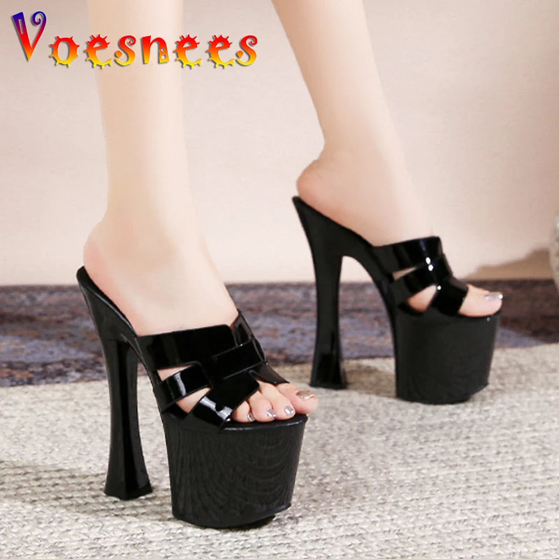 Escarpins à talons super hauts de 17,5 cm, sandales à plateforme épaisse, modèle sexy, pantoufles de fête européennes et américaines, chaussures d'été pour femmes