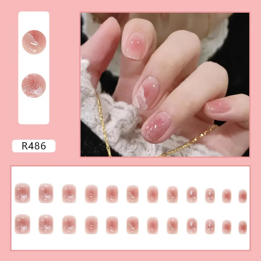 24Pcs/set French Gold Border Nail Elegant&Trendy Wearable Nails for Women Girl New Edition Removable Nail