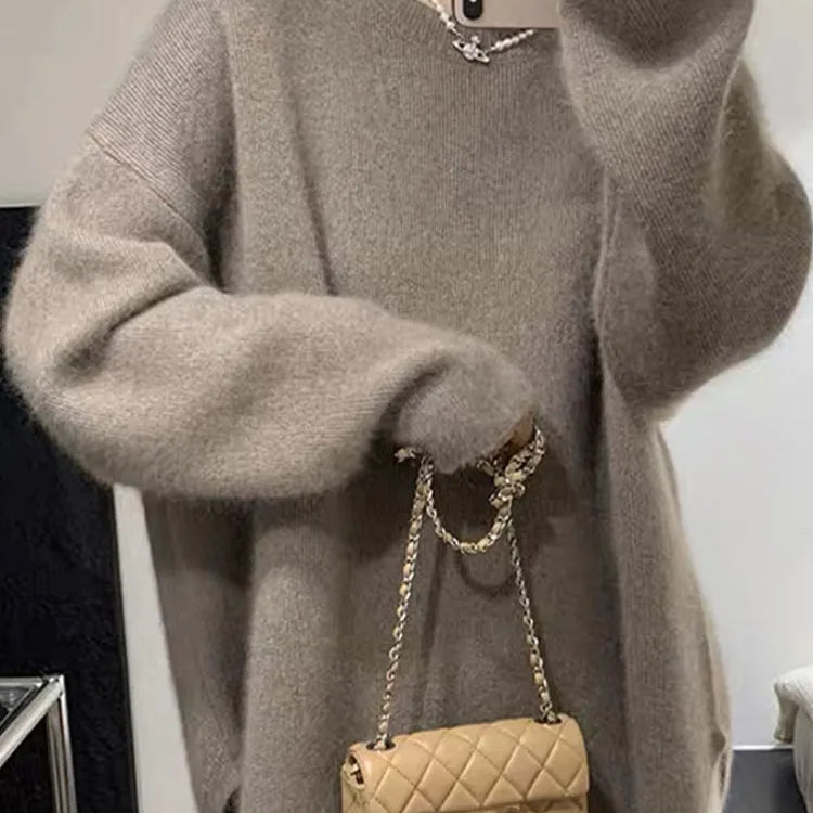 Fashion Knit Pullover for Women Sweet O-neck Fluffy Sweater Female Spring Autumn Soft Elegant Long Sleeve Ladies Knitwear