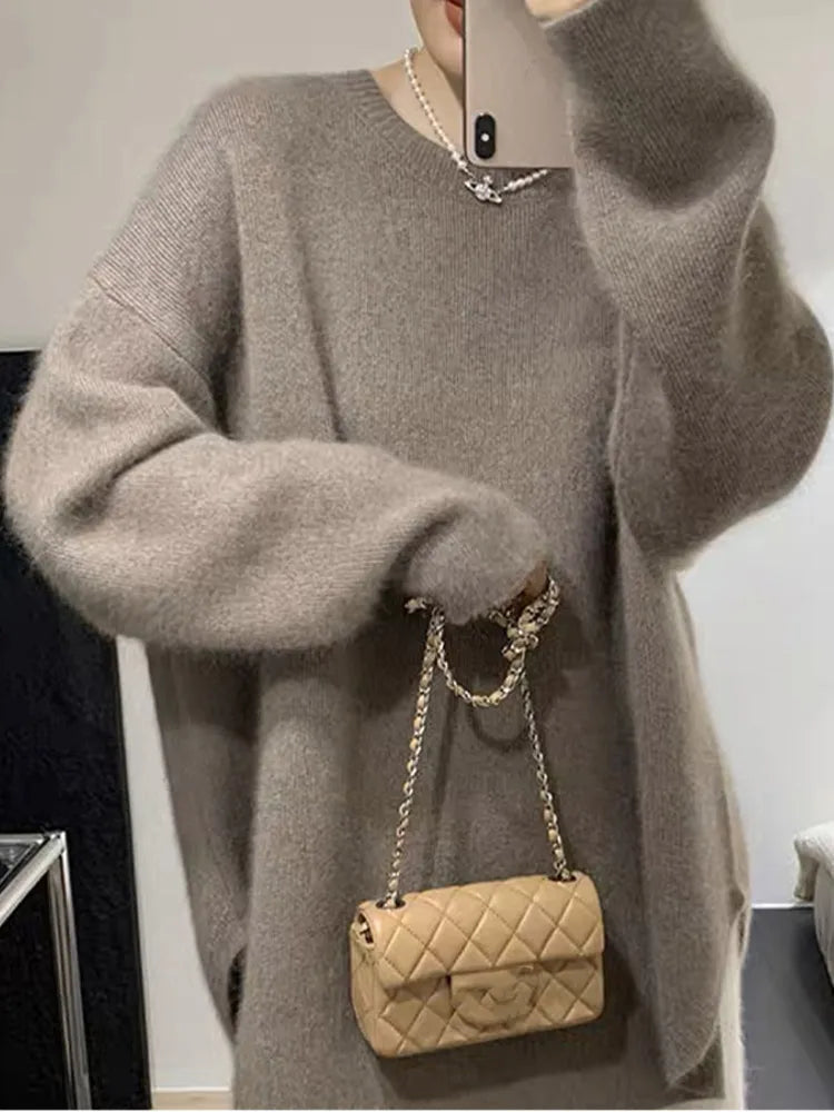 Fashion Knit Pullover for Women Sweet O-neck Fluffy Sweater Female Spring Autumn Soft Elegant Long Sleeve Ladies Knitwear