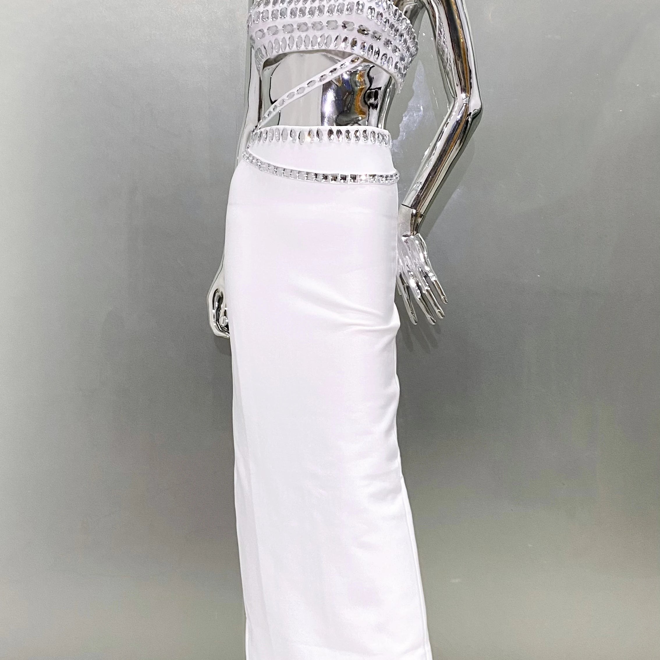 Sparkling Diamonds Woman Set Spaghetti Strap Top And Ankle Lenght Skirt  2 Pieces Evening Party Vestido Beach Vocation Outfit