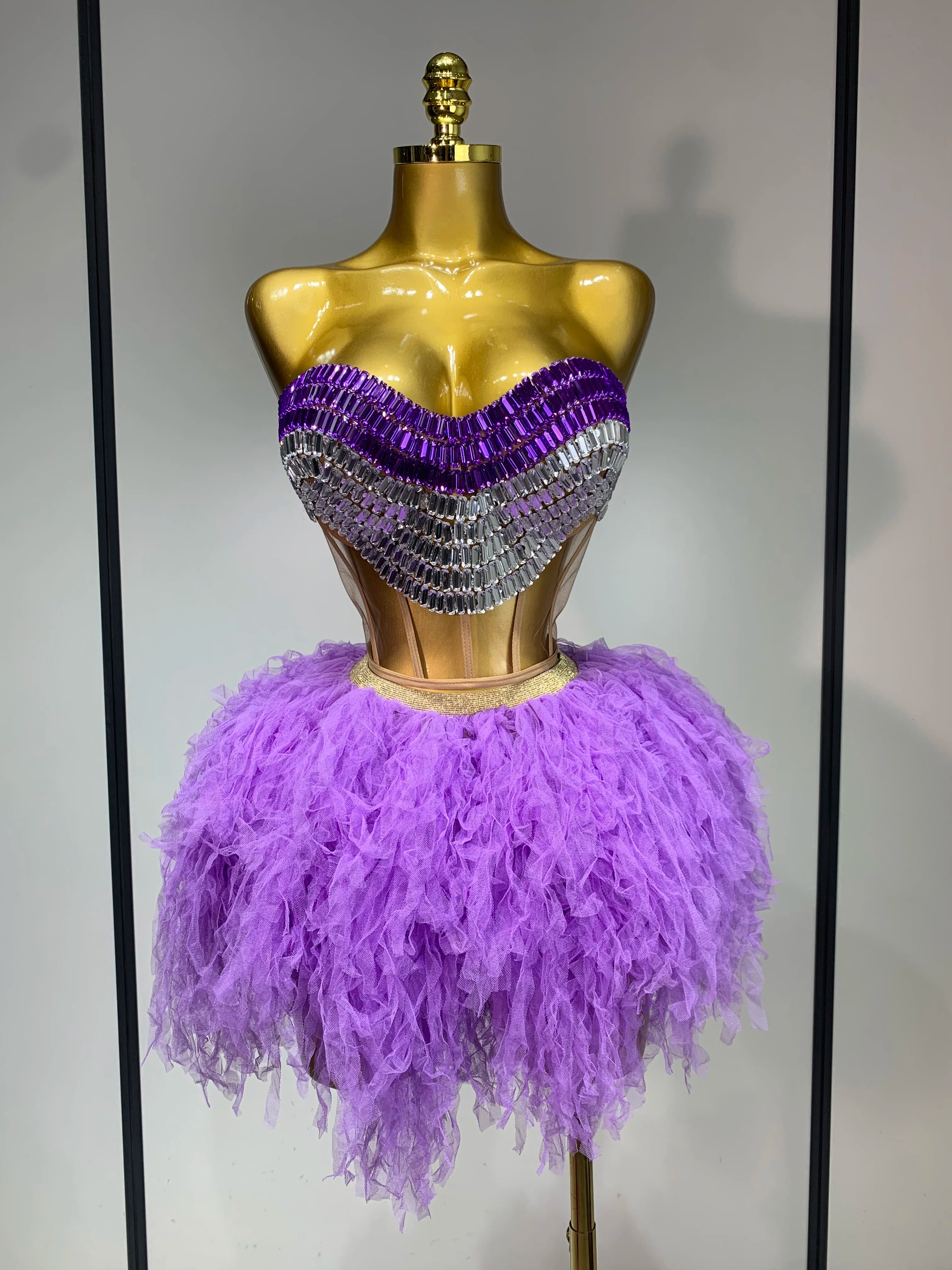 Sparkly Rhinestones Sexy See Through Blackless Two Pieces Set Women Luxury Birthday Outfit Evening Party Stage Perform Outfit