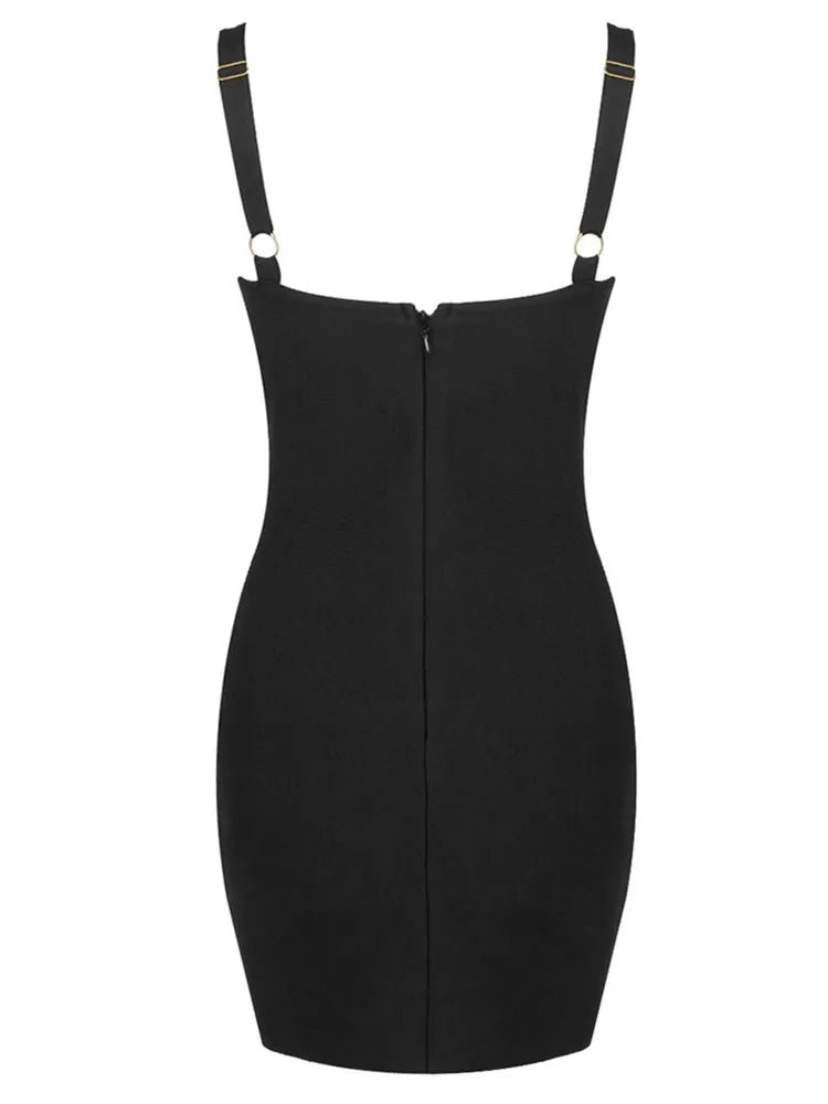 Women Celebrity Summer Sexy V Neck Backless Black Mini Bodycon Bandage Dress 2024 Elegant Evening Club Party Outfit