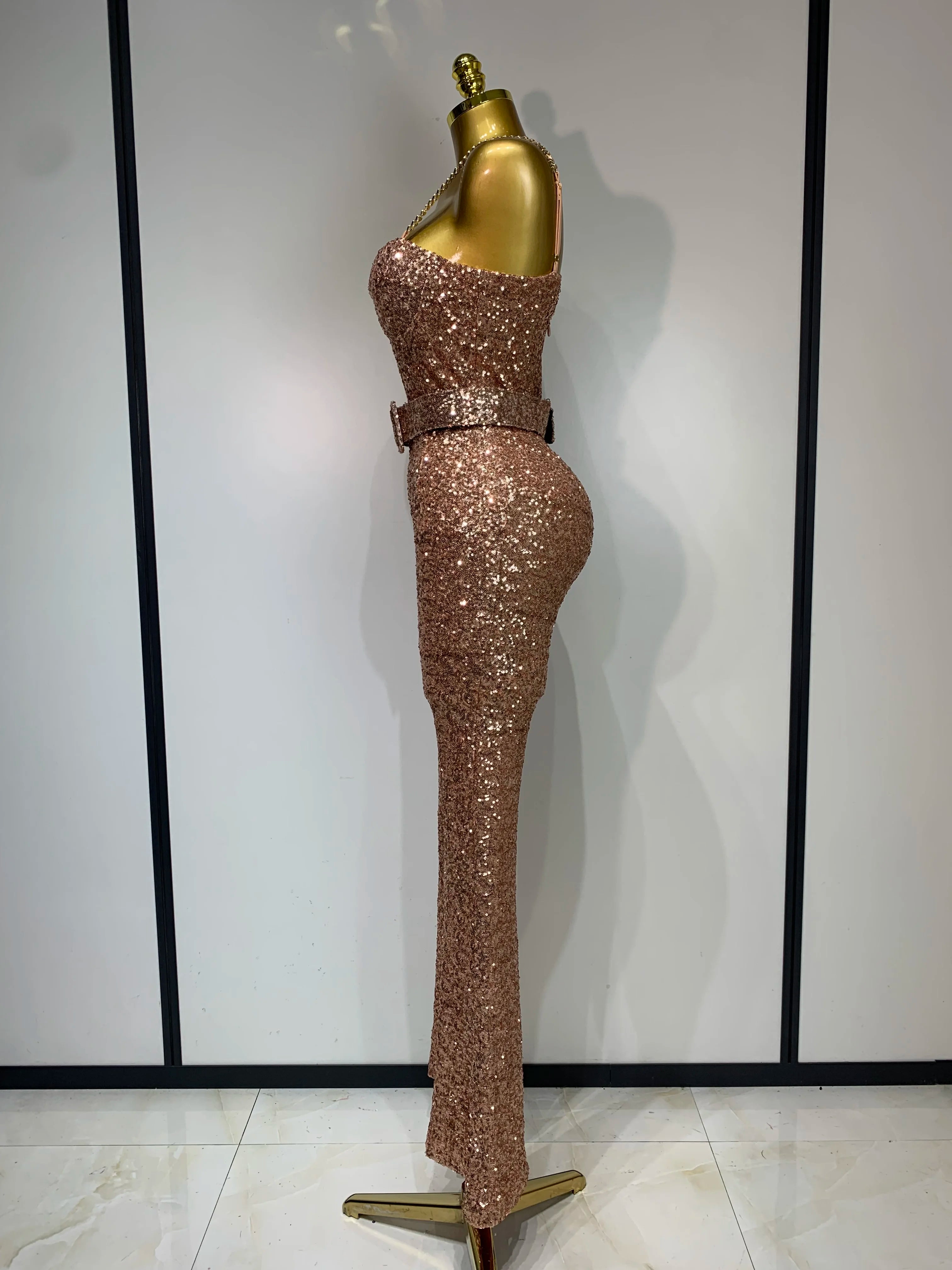 Women Sexy Backless Sleeveless Sequin Bodycon Jumpsuit Celebrity Elegant Evening Party Luxury Birthday Nightclub Outfit