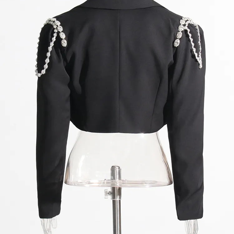 TWOTWINSTYLE Slimming Solid Blazers For Women Lapel Long Sleeve Patchwork Diamond Temperament Blazer Female Fashion Clothing New