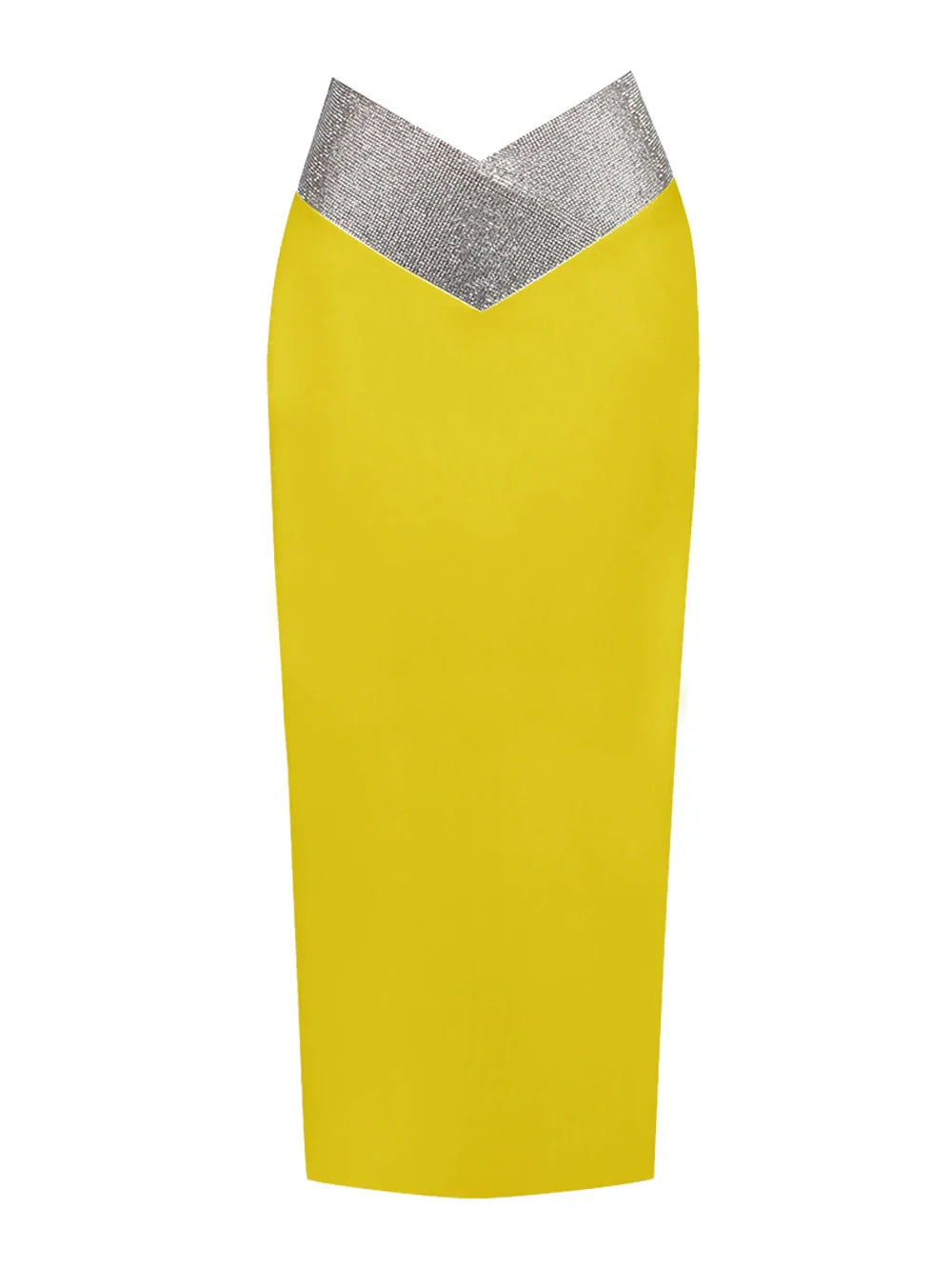 Saia midi bandagem justa branca e preta com cristais e diamantes, saia lápis de cintura alta para festa e boate, 77 cm