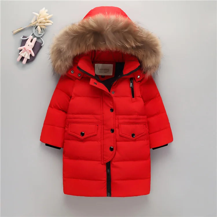 Nature Fur winter down jacket for boys coats girl clothes children's clothing thicken outerwear parka kids 80-160cm red B