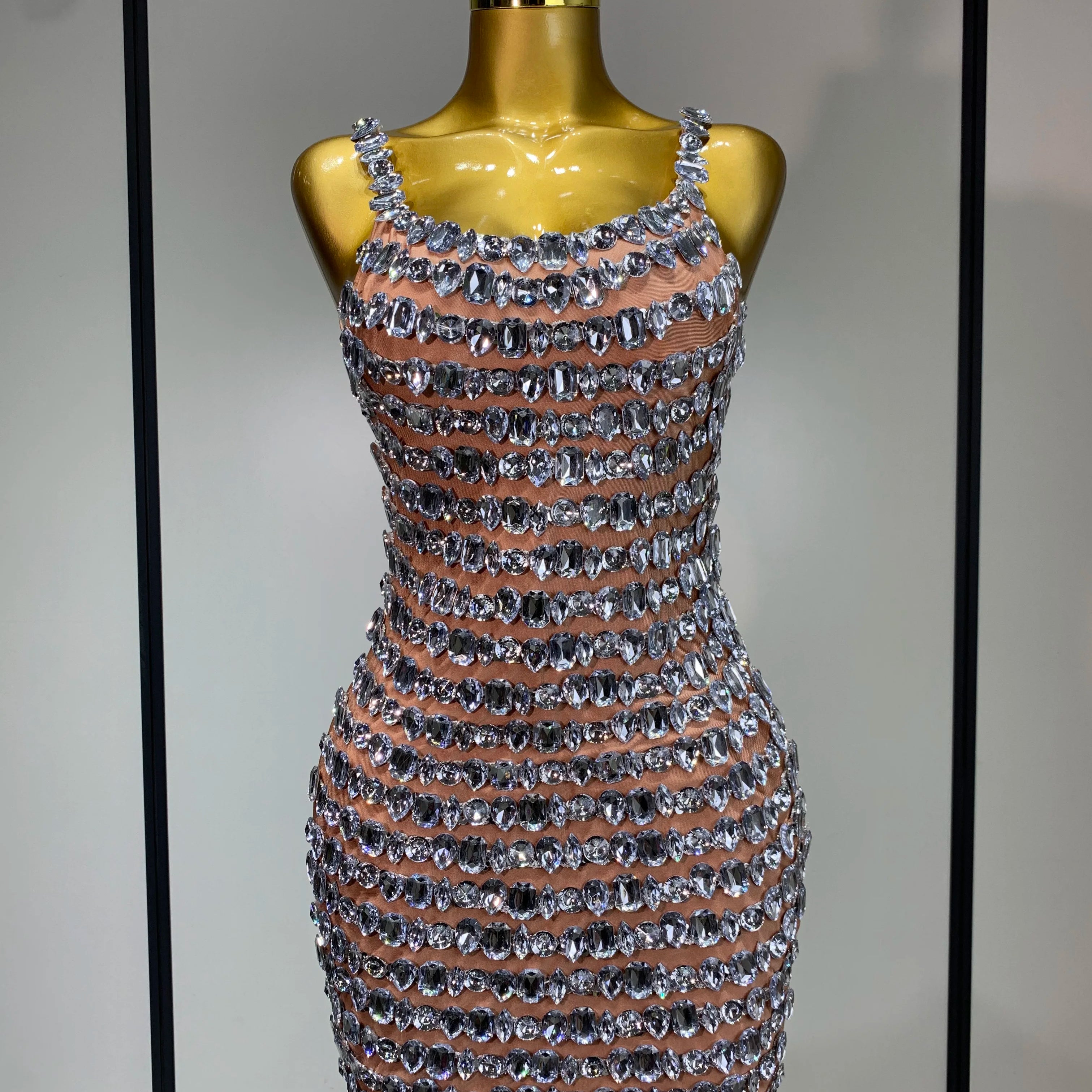 Sexy Sparkly Rhinestones Bodycon Short Dress Women Celebirty Elegant Evening Party Luxury Birthday Gown Photoshoot Stage Costume