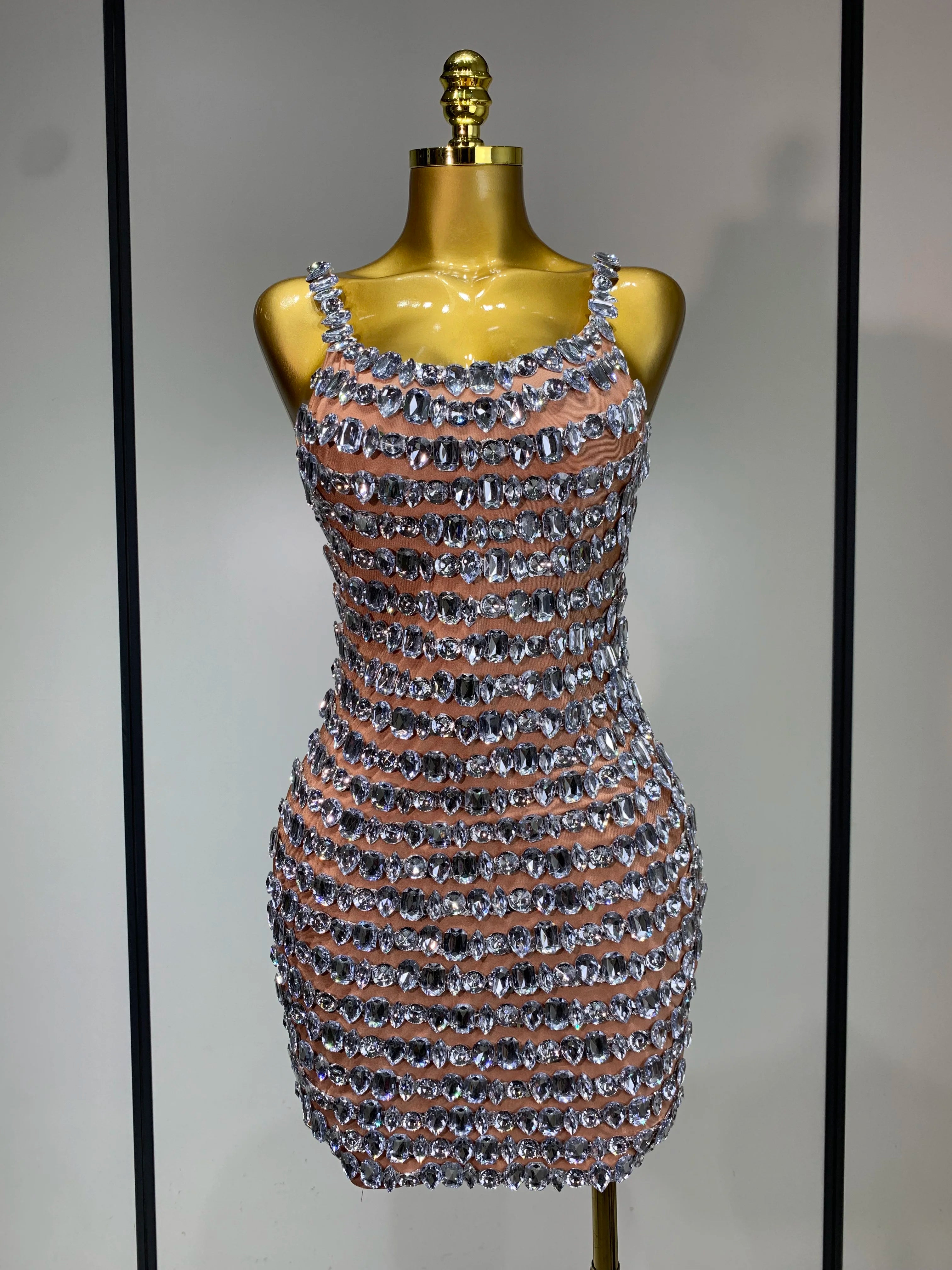 Sexy Sparkly Rhinestones Bodycon Short Dress Women Celebirty Elegant Evening Party Luxury Birthday Gown Photoshoot Stage Costume