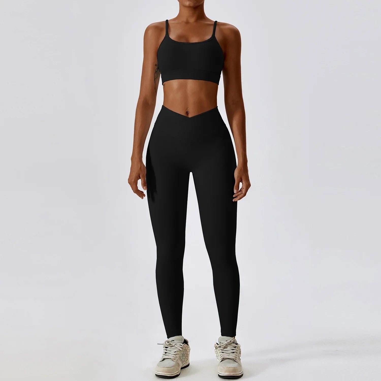 2PCS Seamless Yoga Set Gym Clothes Sportswear Yoga Suits For Women Fitness Rib Tracksuits Sports Bra Gym Leggings Sports Suits Advanced Black Set-2 CHINA