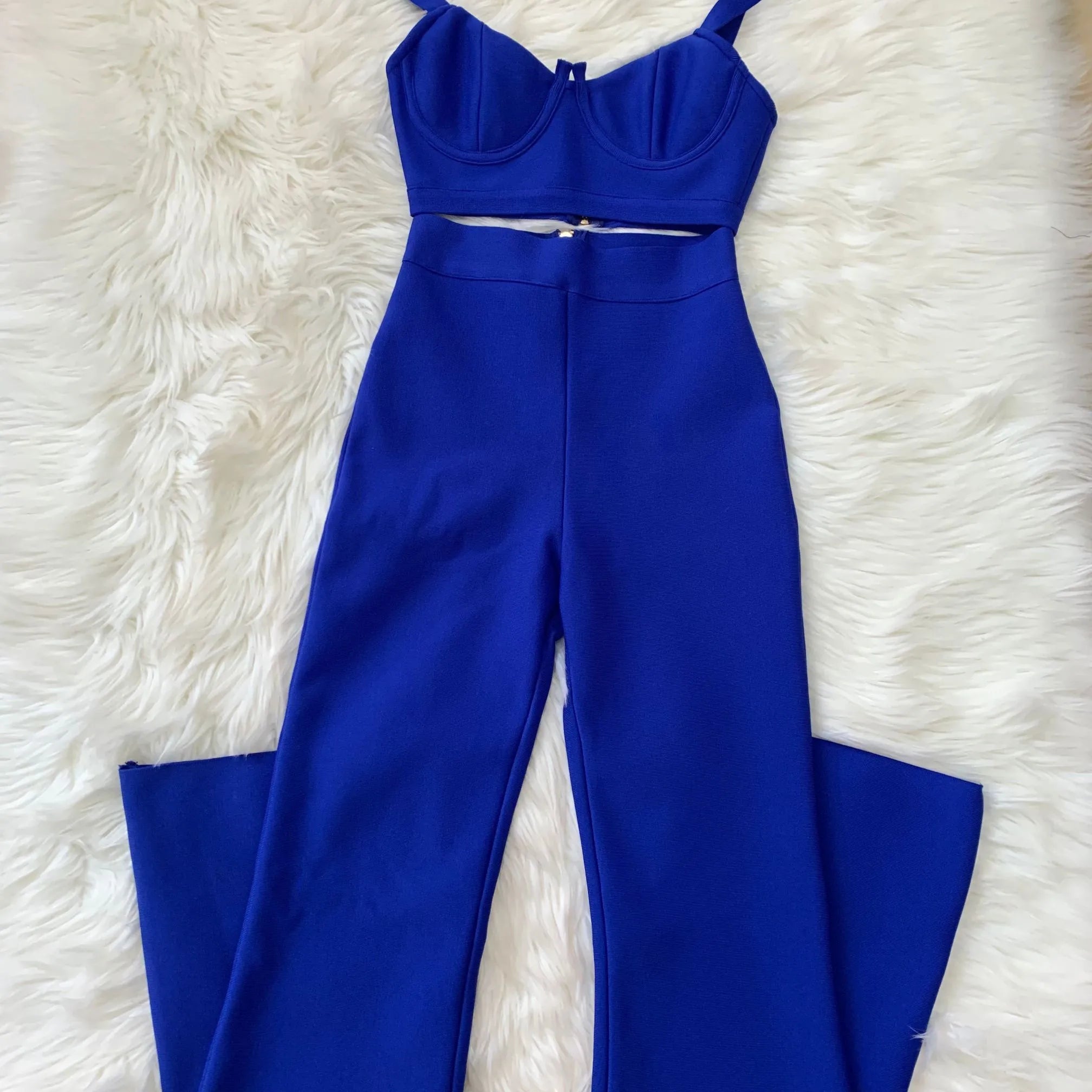 High quality Blue Two Pieces Set Bodycon Rayon Bandage Set Evening Party Sexy Fashion Outfit